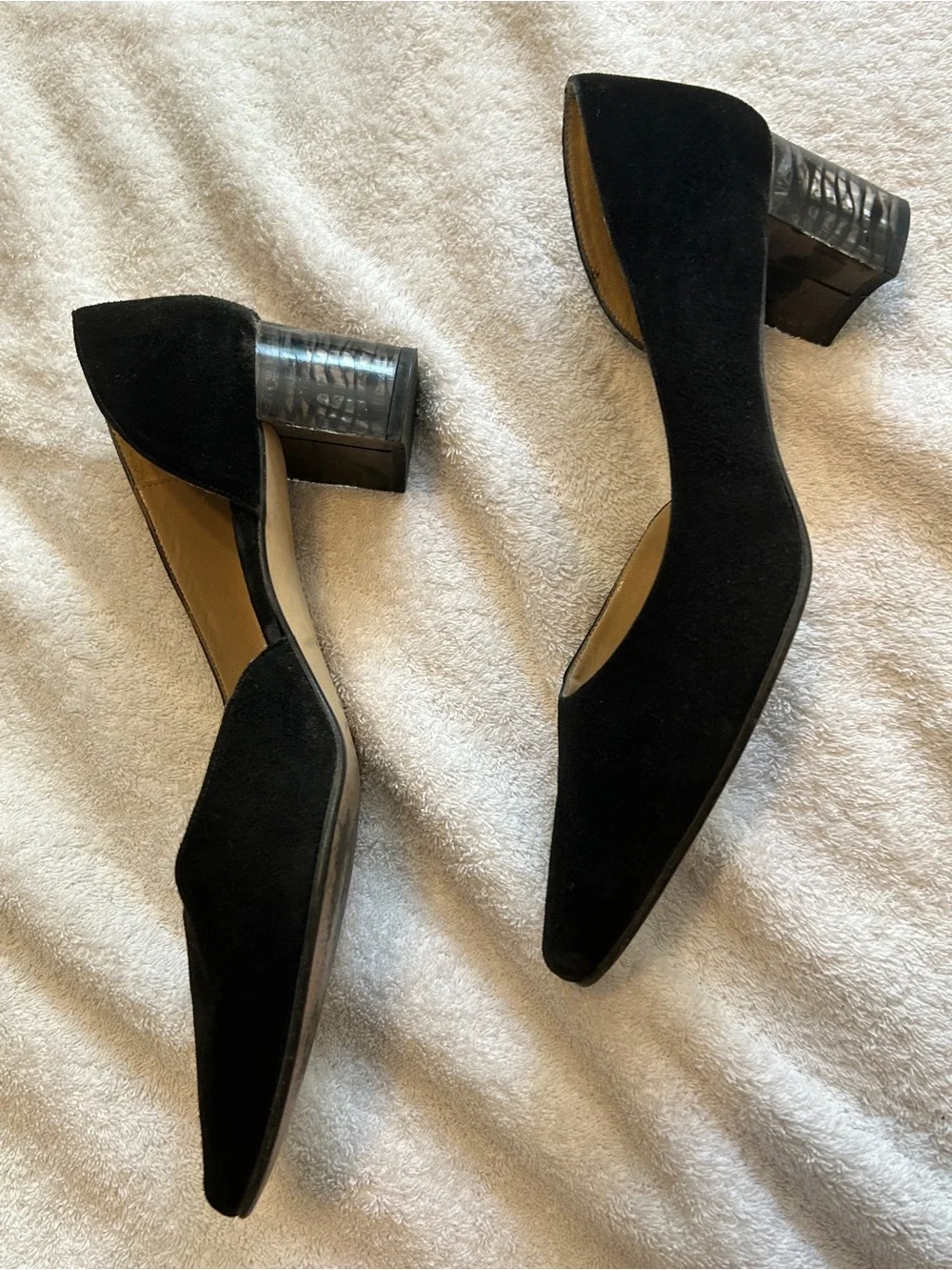 Black Suede Low Block Heel Pumps